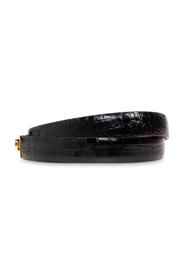 ベルト FERRAGAMO Woman Belt Black 230318 NERO Ferragamo Black Leather Reversible Belt In Nerooxblood